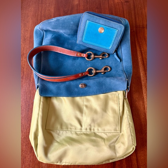 Vintage Coach Nubuc Chelsea Large Hobo in Teal and Compact Wallet - Picture 13 of 14